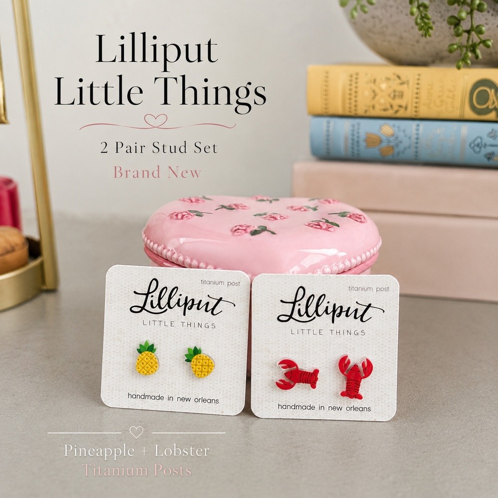 Lilliput Little Things Stud Earrings Set Pineapple Lobster Handmade NOLA